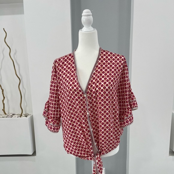 Max Studio Tops - Max Studio Red and White Ruffled Tie Front Blouse